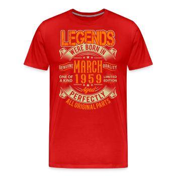 1959 March Birthday Legend - Men's Premium Organic T-Shirt - red - Front - Damien (186cm)