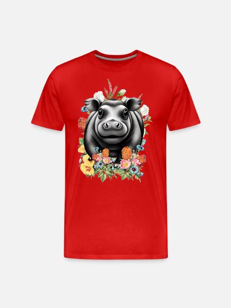 Hippopotamus Flowers - Men's Premium Organic T-Shirt - red