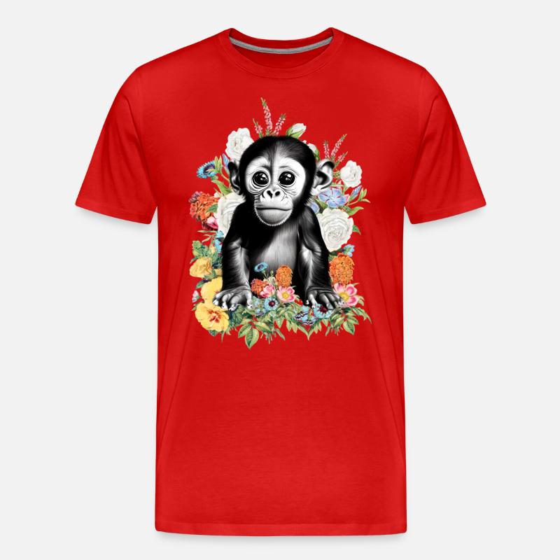 Affe Blumen - Männer Premium Bio T-Shirt - Rot