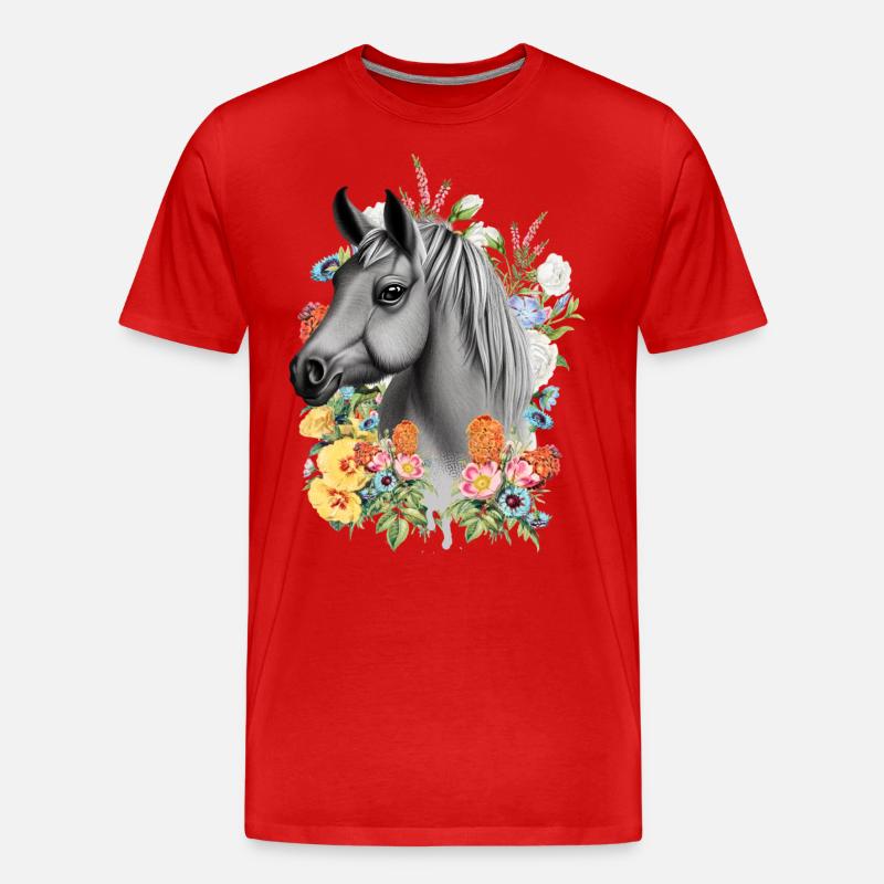 Pferd Blumen - Männer Premium Bio T-Shirt - Rot