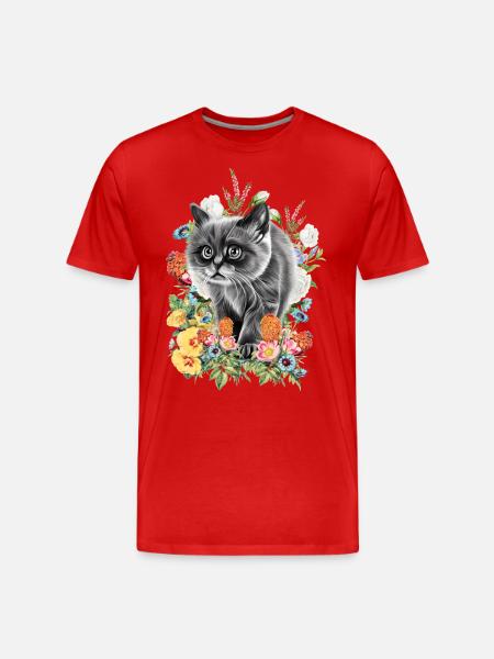 Cat Flowers - Men's Premium Organic T-Shirt - red