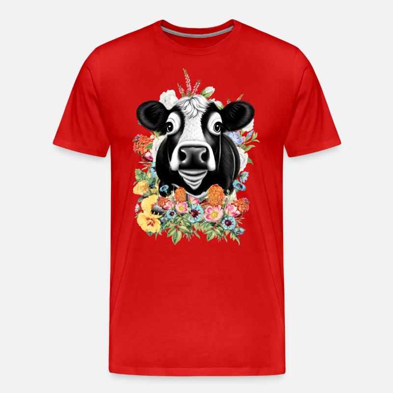 Kuh Blumen - Männer Premium Bio T-Shirt - Rot