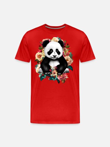 Panda Flowers - Men's Premium Organic T-Shirt - red