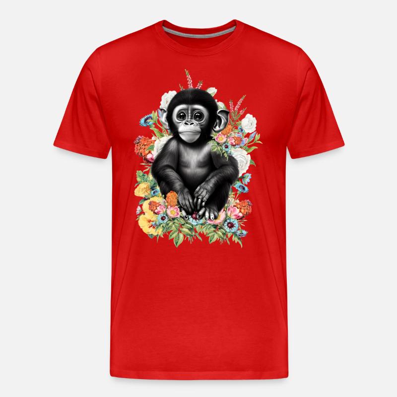 Affe Blumen - Männer Premium Bio T-Shirt - Rot