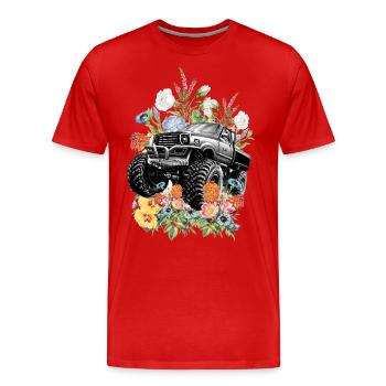 Monstertruck Blumen - Männer Premium Bio T-Shirt - Rot - Vorne - Damien (186cm)