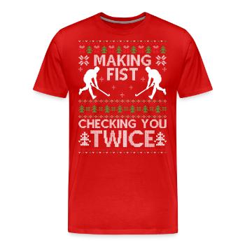 Hockey Ugly Christmas - Männer Premium Bio T-Shirt - Rot - Vorne - Damien (186cm)