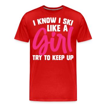 Ski Skiing Skiers - Men's Premium Organic T-Shirt - red - Front - Damien (186cm)