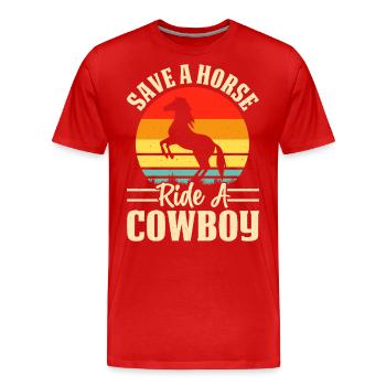 Cheval Cowboy - T-shirt bio Premium Homme - rouge - Devant - Damien (186cm)