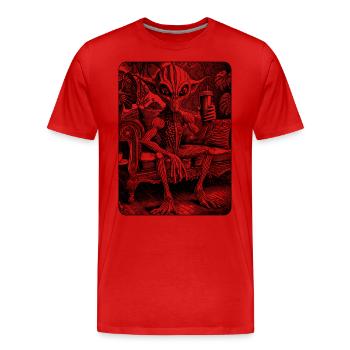 Comic-Shirt: Alien in entspannter Atmosphäre. - Männer Premium Bio T-Shirt - Rot - Vorne - Damien (186cm)