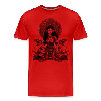 Spiritual Indian Goddess DJ Music T-Shirt - Men's Premium Organic T-Shirt - red - Front - Damien (186cm)