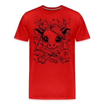 Cute Cuddly Comic Cow Streetwear T-Shirt - Men's Premium Organic T-Shirt - red - Front - Damien (186cm)