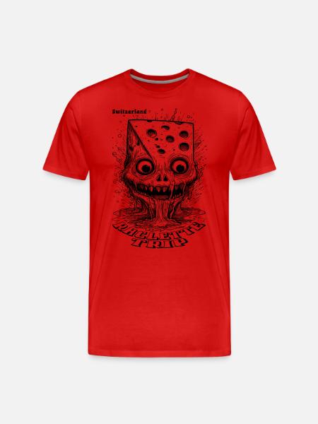 Comic Horror T-Shirt with Melting Cheese - Men's Premium Organic T-Shirt - red