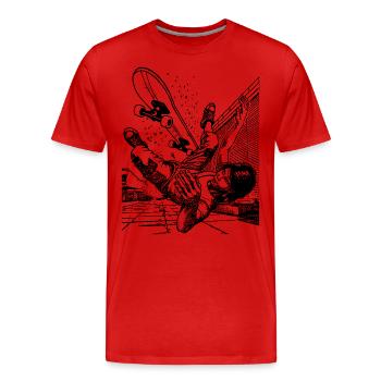 Großer Fall – Dynamik und Humor im Skater-T-Shirt - Männer Premium Bio T-Shirt - Rot - Vorne - Damien (186cm)