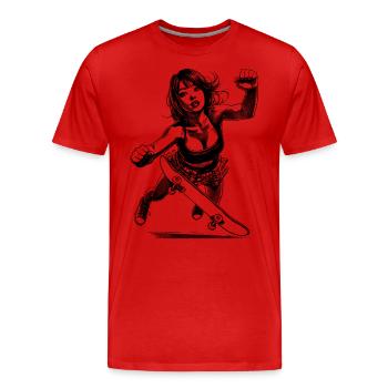 Crash & Rise – Skaterin T-Shirt - Männer Premium Bio T-Shirt - Rot - Vorne - Damien (186cm)