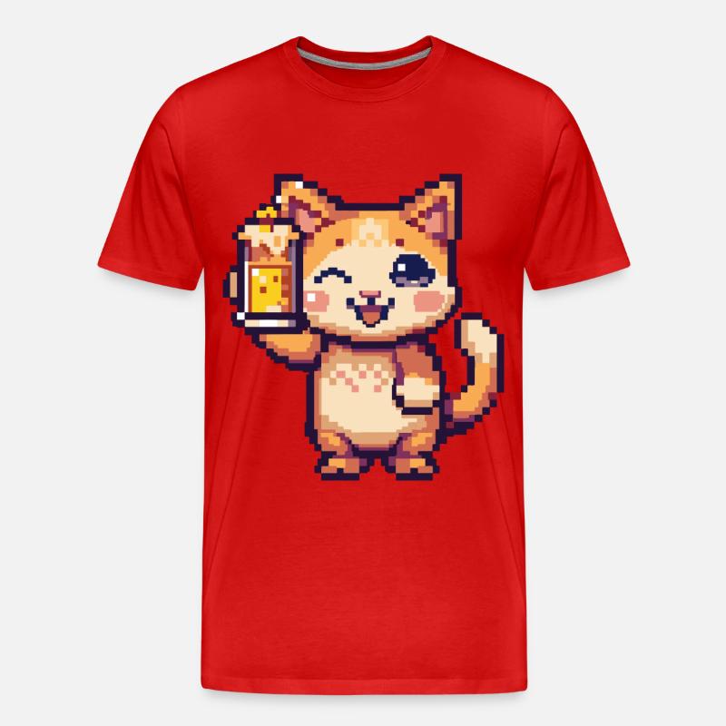 Katze Bier Pixel - Männer Premium Bio T-Shirt - Rot
