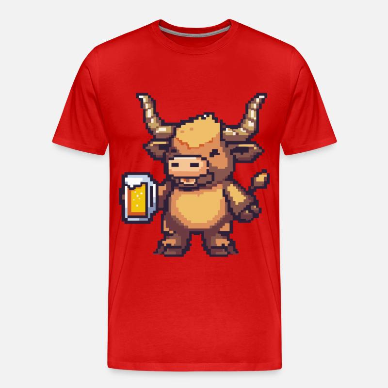 Stier Bier Pixel - Männer Premium Bio T-Shirt - Rot