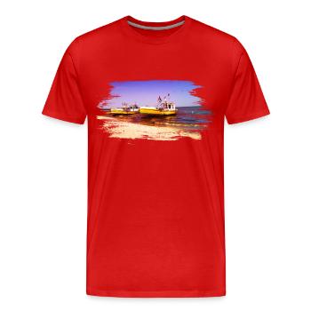 bateaux jaunes au bord de la mer sur la plage - T-shirt bio Premium Homme - rouge - Devant - Damien (186cm)