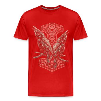 Hugin und Munin und ein ThorHammer Hoodie - Männer Premium Bio T-Shirt - Rot - Vorne - Damien (186cm)