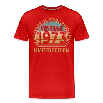 Vintage 1973, 50th Birthday - Men's Premium Organic T-Shirt - red - Front - Damien (186cm)