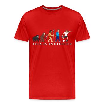 evolution_fussball_comic_a - Men's Premium Organic T-Shirt - red - Front - Damien (186cm)