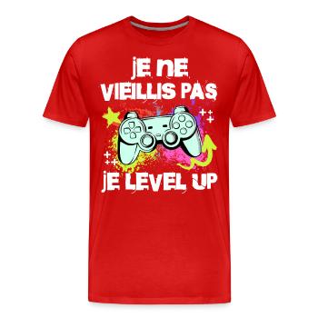 Papa Gamer Cadeau Gaming Vintage Jeux Vidéo Geek - T-shirt bio Premium Homme - rouge - Devant - Damien (186cm)