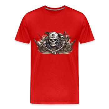 Halloween Pirate drapeau tête de mort Buccaneer Design - T-shirt bio Premium Homme - rouge - Devant - Damien (186cm)