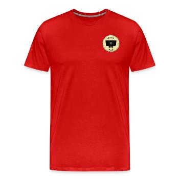 Glück Auf! (Lore auf altem Schild) klein - Männer Premium Bio T-Shirt - Rot - Vorne - Damien (186cm)