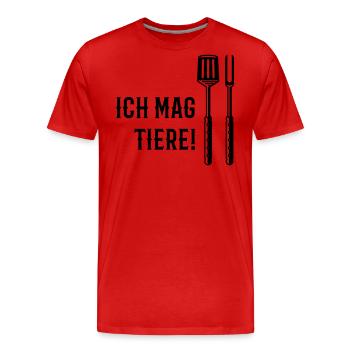 Ich Mag Tiere! (Grillbesteck / Black) - Männer Premium Bio T-Shirt - Rot - Vorne - Damien (186cm)