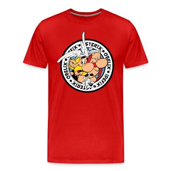 Asterix & Obelix Mit Idefix Auf Abenteuertour - Männer Premium Bio T-Shirt - Rot - Vorne - Damien (186cm)