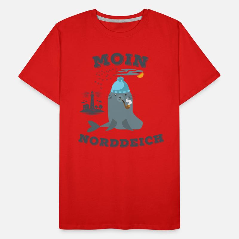 Moin Norddeich Robbe Leuchtturm Seemöwe Strand Männer Premium Bio T-Shirt