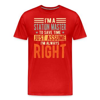 Chef de gare - T-shirt bio Premium Homme - rouge - Devant - Damien (186cm)