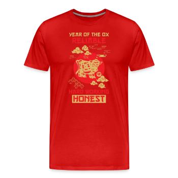 Signe chinois du zodiaque Buffle - T-shirt bio Premium Homme - rouge - Devant - Damien (186cm)