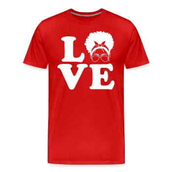 Boucles Tête bouclée Cheveux bouclés Femme - T-shirt bio Premium Homme - rouge - Devant - Damien (186cm)