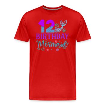 12e anniversaire Sirène - T-shirt bio Premium Homme - rouge - Devant - Damien (186cm)