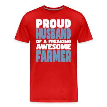 Proud wife of a damn good farmer - Men's Premium Organic T-Shirt - red - Front - Damien (186cm)