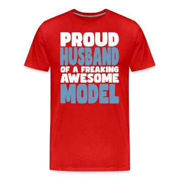 Fière épouse d’un sacré bon mannequin - T-shirt bio Premium Homme - rouge - Devant - Damien (186cm)