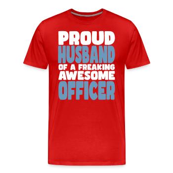 Fière épouse d’un sacré bon officier - T-shirt bio Premium Homme - rouge - Devant - Damien (186cm)