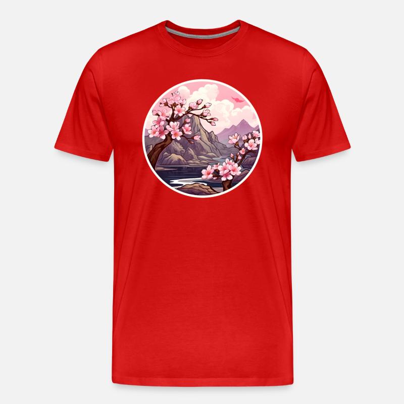Kirschblütenbaum - Männer Premium Bio T-Shirt - Rot