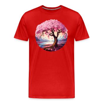 Cherry blossom tree - Men's Premium Organic T-Shirt - red - Front - Damien (186cm)