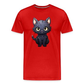 Kawaii Schwarze Katze - Männer Premium Bio T-Shirt - Rot - Vorne - Damien (186cm)