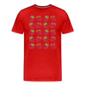 Himbeere Beeren Frucht Muster - Männer Premium Bio T-Shirt - Rot - Vorne - Damien (186cm)