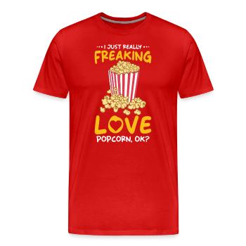 Popcorn Lover Gift Funny Popcorn - Men's Premium Organic T-Shirt - red - Front - Damien (186cm)