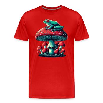 Grenouille mystique et champignon - T-shirt bio Premium Homme - rouge - Devant - Damien (186cm)