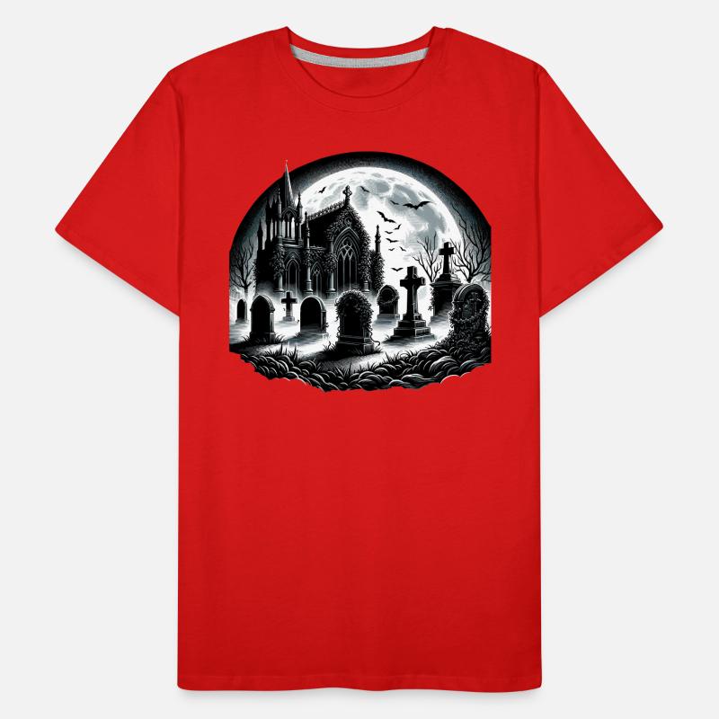 Moonlit Gothic Graveyard: Eerie Night Scene Men's Premium Organic T-Shirt