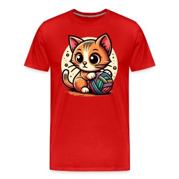 Chat avec pelote de laine - T-shirt bio Premium Homme - rouge - Devant - Damien (186cm)