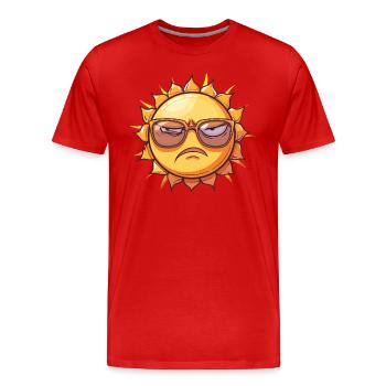 Soleil avec lunettes de soleil et froncement de sourcils - T-shirt bio Premium Homme - rouge - Devant - Damien (186cm)