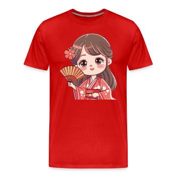 Süße Kirschblüten Kimono Figur - Männer Premium Bio T-Shirt - Rot - Vorne - Damien (186cm)