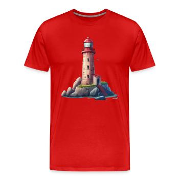Leuchtturm An Der Felsigen Küste - Männer Premium Bio T-Shirt - Rot - Vorne - Damien (186cm)