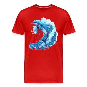 Springender Delfin in Blauer Welle - Männer Premium Bio T-Shirt - Rot - Vorne - Damien (186cm)