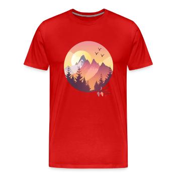 Sonnenuntergang Berge Mit Vögeln - Männer Premium Bio T-Shirt - Rot - Vorne - Damien (186cm)